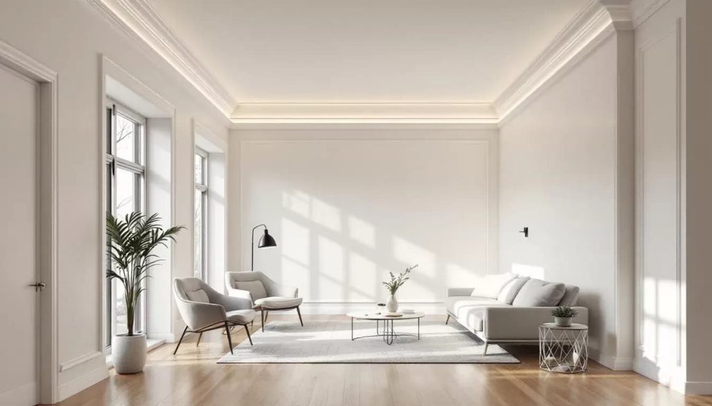 Extra-large crown molding adding grandeur to a room.